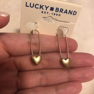 Lucky Brand heart safety pin earrings